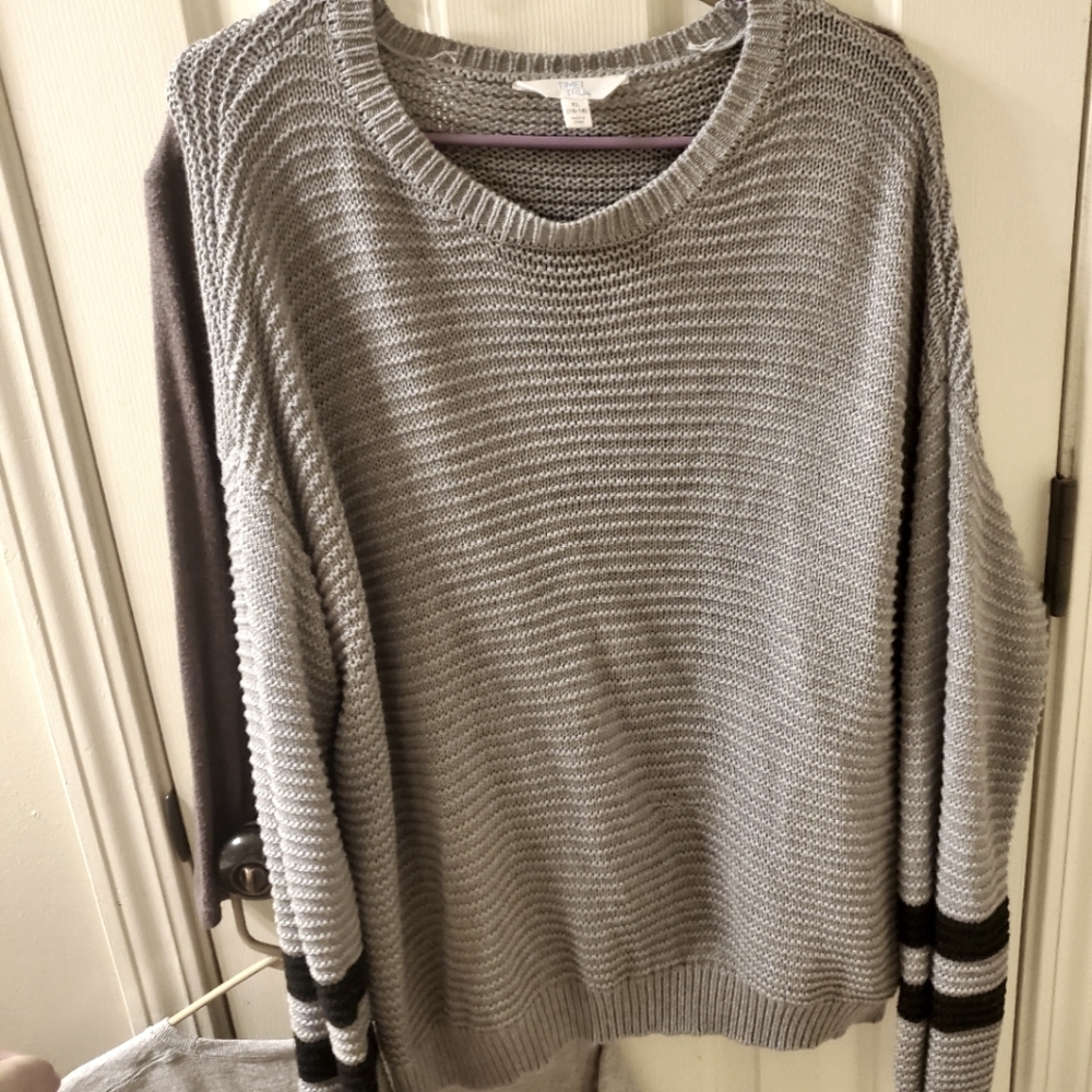 Gray sweater with black stripes